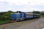 CSD T466 0007 (CD 735 007-7) fährt am 11.Mai 2019 mit dem Os 11912 (Hodonin - Zajeci) in den Bahnhof Boretice ein.