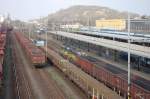 Ostrauer Hauptbahnhof liegt an der ehem. Kaiser-Ferdinands-Nordbahn, Blick in Richtung Bohumn/Oderberg. PKP-Intercity-Zge EC 102 „Polonia“ Villach – Warschau und EC 105 „Sobieski“ Warschau – Wien sind gerade in der Gleisanlage; 18.04.2012