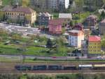 Eine  Taucherbrille  (BR 749 … 755) und zwei BR 740 …743 ziehen gemeinsam einen Zug Kesselwagen durch Usti nad Labem (Aussig an der Elbe) Ortsteil Strekov (Schreckenstein); 24.04.2008