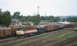Hummel 749258 wartet am 16.6.2001 um 14.05 Uhr mit ihrem Nahgüterzug 47611 im  Bahnhof Krnov auf Ausfahrt.