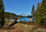 749 018 mit einem Sonderzug am 31.12.2015 bei Kubova Hut.