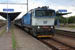 CD 750 711-4 am 28.Juli 2018 nach der Ankunft mit dem R 652 von Brno hlavni nadrazi im Bahnhof Jihlava.