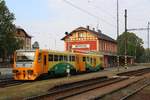 CD 814 148-3 am 05.August 2018 im Bahnhof Jindrichuv Hradec.