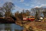 809 534-1 mit Beiwagen am MOs 9713 Olovnice nach Kralupy nad Vltavou 29.01.2015