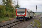 CD 914 041-9 am 05.Oktober 2019 als Os 5354 nach Pradubice hl.n. im Bahnhof Slatinany.