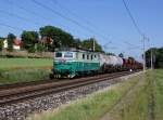 Die 123 026 mit einem Güterzug am 04.06.2015 unterwegs bei Křešice.