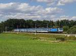Die 362 068 mit einem R nach České Budějovice am 05.08.2017 unterwegs bei Soběslav.
