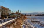 362 115-8 mit R 610 Karlex zu sehen am 29.12.17 bei Tršnice. Im Hintergrund ist der verschneite Kaiserwald.