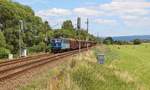 363 072-0 zu sehen mit einem Holzzug am 13.07.17 bei Tršnice.