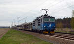 372 008 brachte am 12.04.19 einen Skoda-Zug aus Tschechien nach Falkenberg(E). Kurz vor dem Ziel rollt die Knödelpresse durch Marxdorf.