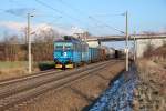 Am 10.02.13 durchfhrt die 372 009-1 der CD Cargo bei herrlichsten Winterwetter das kleine rtchen Bornitz.