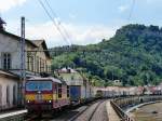 372 008 durchfhrt mit ihrem LKW Trailer ^Knigstein am 14.06.13