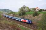 380 011 mit Ex575  D1 Express  von Praha hl.n. von Brno hl.n. am 30.04.2013 bei Česká Třebová