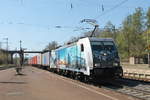 Nun endlich auch in meinem Fotoalbum! 386 020  150 Jahre Hafenbahn  am 19.04.2019 mit Containern in Eichenberg.