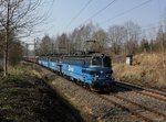 Die 240 044, die 240 060, die 363 519 und die 363 529 mit einem Kohlezug am 29.03.2014 unterwegs bei Kynšperk nad Ohří.