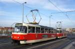 Tschechische Republik / Straßenbahn Prag: Tatra T3R.P - Wagen 8538 / Tatra T3R.P - Wagen 8539 ...aufgenommen im März 2015 an der Haltestelle  Prašný most  in Prag.