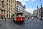 Straßenbahn aus langer Zeit in Prag am 16.07.2014.