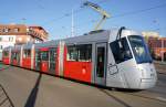 Tschechische Republik / Straßenbahn Prag: Škoda 14T - Wagen 9150 ...unterwegs im März 2015 als Linie 3 an der Haltestelle  Kobylisy  in Prag.