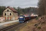 743 010-1 zu sehen mit einem Nahgüterzug von Jablonec nad Nisou nach Liberec in Jablonec nad Nisou dolní nádraží am 28.03.24.