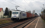 386 007 führte am 19.03.16 einen Containerzug durch Glaubitz Richtung Dresden.