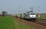 386 006 beförderte am 03.04.16 einen weiteren Metrans-Containerzug durch Rodleben Richtung Wittenberg.