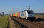 386 0069 der Metrans führte am 15.02.17 einen Containerzug durch Rodleben Richtung Roßlau.