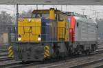 TWE Teutoburger Wald-Eisenbahn TWE V156 zieht am 6.2.10 Veolia E37 531 durch Duisburg-Entenfang