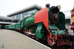 Die Dampflokomotive S 017-4371 steht im Eisenbahnmuseum auf dem Gelände des Bahnhofes Kiev-Passazhirsky.