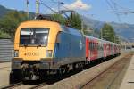 470 002 (MAV) mit REX 1508 Salzburg Hauptbahnhof-Wrgl Hauptbahnhof auf Bahnhof Brixen im Thale am 2-8-2013.