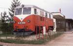 Am 14.4.1989 prangt noch der rote Stern ber dem Bahnhof der Pioniereisenbahn  in Budapest in Szecheny Hegy.