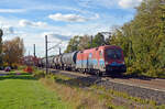 1116 045 der Rail Cargo Hungaria führte am 04.11.23 einen Kesselwagenzug durch Brehna Richtung Bitterfeld.