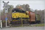 EMD GP-40 3040 der New York, Susquehanna and Western Railway, auch Susie-Q genannt, rangiert auf dem Gelände der Gold Star Feed & Grain Mill in Sangerfield NY. (11.10.2017)