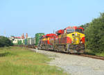 803 leads FEC107-24 through Saint Augustine whilst en route from Bowden to Hialeah, 24 June 2018