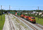 The Florida East Coast local freight trains were all cancelled on July 4th, only the long distance trains ran.

812 & 818 pass New Smyrna Beach whilst working FEC101-04, 1330 Jacksonville Bowden Yard - Miami Hialeah, 4 July 2018 