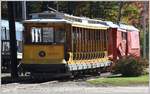 Seashore Trolley Museum Kennebunkport/Maine. Für den Sommerbetrieb gab es auch diese offenen Wagen mit herunterklappbaren Trittbrettern. (17.10.2017)