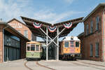 Electric City Trolley Museum in Scranton, PA. Philadelphia Rapid Transit #8534 (links) und Philadelphia & Western #401 (rechts) am 06.08.2022