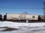 BNSF reefer car 793229 sits in the yard at Burlington, Iowa in Feb 2010. Graffiti is probably from Chicago, Illinois gang members showing off their artistic talents.