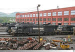 Neben der Norfolk Southern Maschine 6736 (EMD SD60I)stehen noch andere Maschinen am 20. Mai 2018 auf dem Gelände der Altoona Works (Juniata Shops) in Altoona, Pennsylvania / USA. 