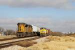 Zugkreuzung in Stanton, Texas: UP 8643 und UP 7645 müssen einen Gegenzug vorbeilassen, der von UP 8426 nachgeschoben wird.