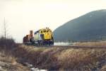 Alaska Railroad GP40-2 #3019 mit einem Zug von Anchorage durch Girdwood richtung Seward.  1/3/1993 Foto.