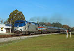 157 & 822 storm through Folkston whilst working Amtrak train 97, the Silver Meteor  from New York to Miami,  24 Nov 2017
