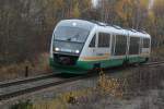 Vogtlandbahn VT17 der VBG mit Ziel Cheb bei der Einfahrt in den Haltepunkt Netschkau.11.11.09.