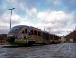 Vogtlandbahn 642 304 (VT04 'Fu�ballzug') abgestellt in Adorf, 26.12.09.
