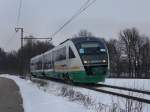 Der VT 21 der Vogtlandbahn am 13.02.2010 als BLB Ersatzzug ...