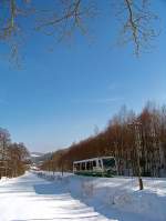 654 042 (VT42) als VBG83116 zwischen Klingenthal und Zwota, 17.2.010. ...