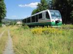 Vogtlandbahn 21.7.2010 15:42 VT 47 der Vogtlandbahn aus Zwickau Zentrum nach Kraslice/Sokolov kurz vor dem Bahnhof Klingental.

