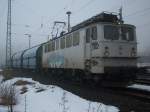 WAB Westfalische Almetalbahn WAB-Lok 50,ohne zweite Lok,mit drei Talns-Wagen,am 12.M�rz 2010 in Bergen/R�gen.