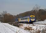 WEG Wurttembergische Eisenbahn-Gesellschaft Am 7. Januar 2010 ist der WEG VT 412 gemeinsam mit dem WEG VT 420 als WEG 1065 von Hemmingen kommend auf dem Weg nach Korntal. Die Aufnahme entstand zwischen Schwieberdingen und M�nchingen.