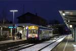 WEG Wurttembergische Eisenbahn-Gesellschaft Im Berufsverkehr sind einige Fahrten der Strohg�ubahn bis nach Stuttgart-Feuerbach durchgebunden. Von Feuerbach kommend legt der WEG VT 413 am 07. Januar 2010 als WEG 86084 nach Weissach im Bahnhof von Korntal einen kurzen Zwischenhalt ein.