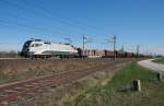 1016 034 (RJ mit Versuchslackierung)unterwegs mit einem G�terzug auf der ...